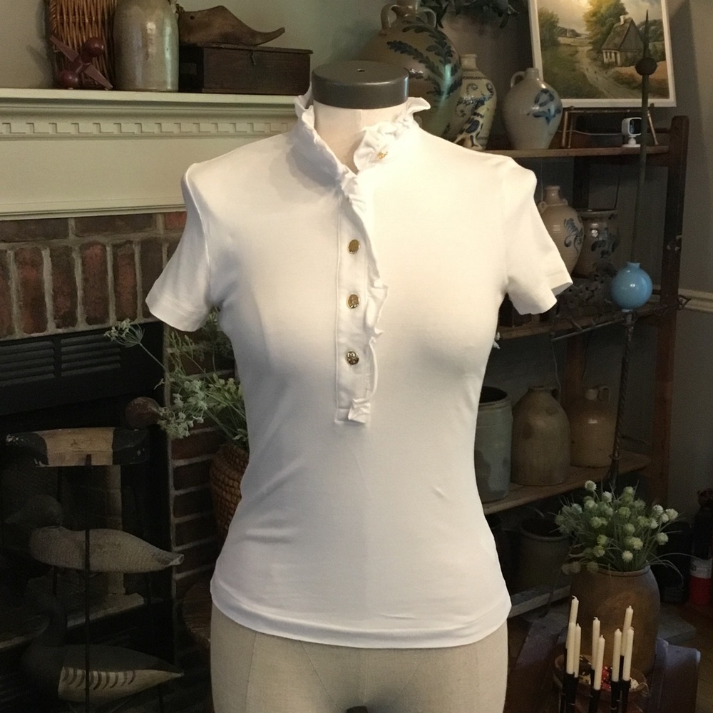 Tory Burch Lidia Short Sleeve Ruffle Polo Shirt